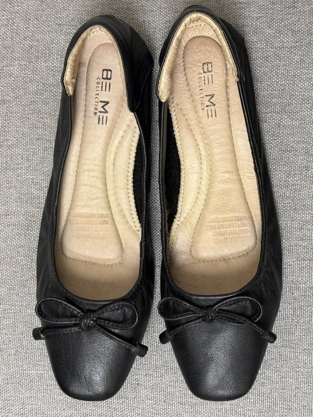 Black Genuine Leather Square Toe Flats Bow Tie Comfy Sz 5.5